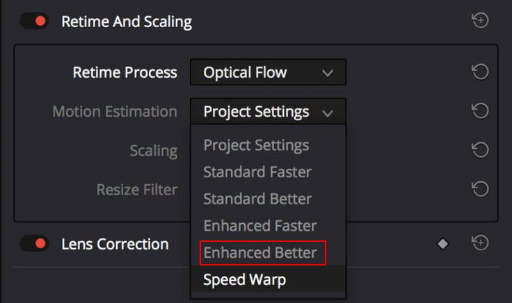 DaVinci Resolve Enhance Motion Estimation