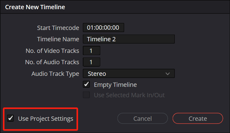 Davinci Resolve Create New Timeline