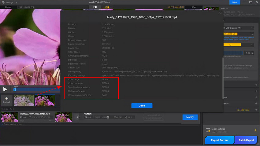 Import HDR footage into Aiarty Video Enhancer