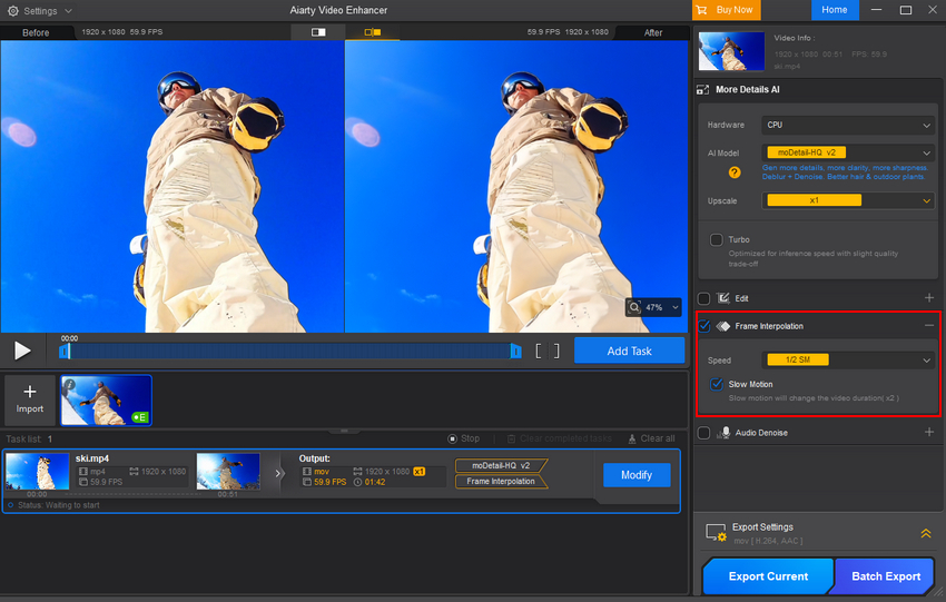 Make a video slow motion in Aiarty Video Enhancer