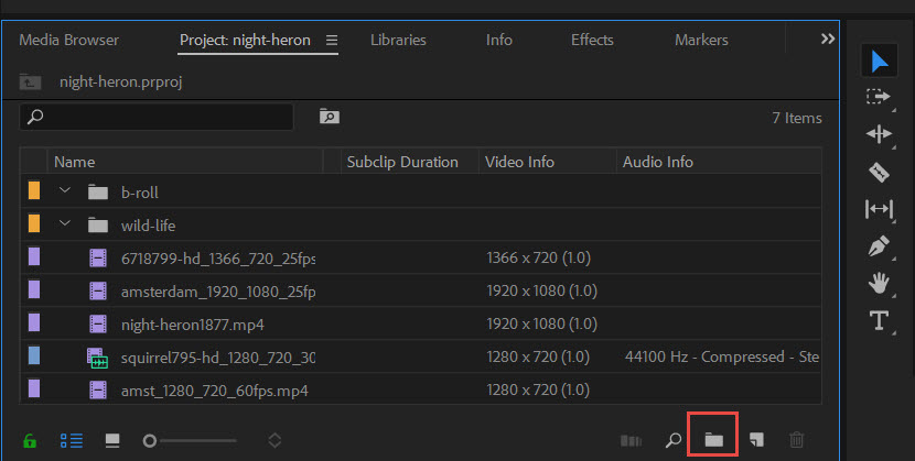 New Bin Premiere Media Manage