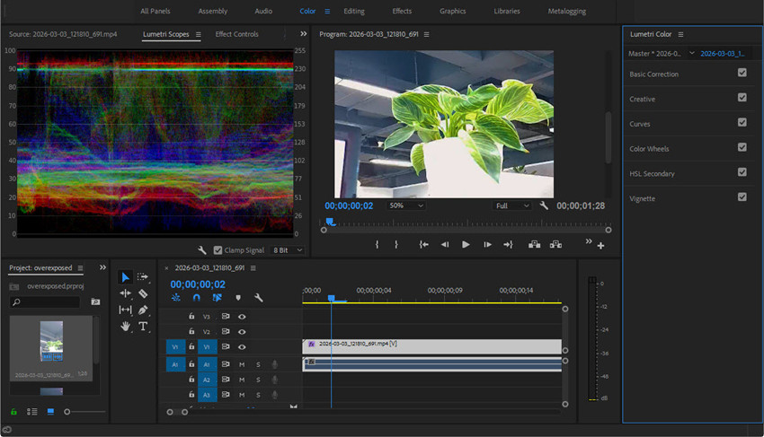 how to fix overexposed video in premiere pro lumetri scope