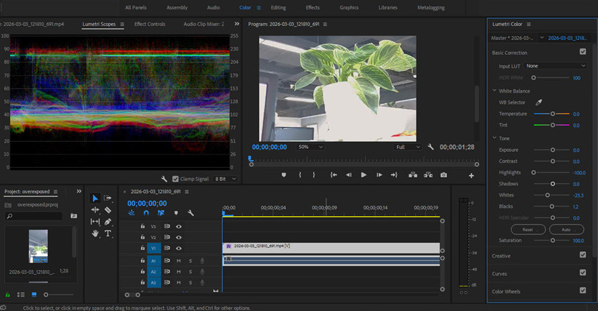 how to fix overexposed video in premiere pro lumetri color