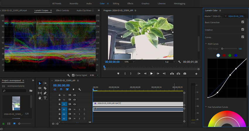 how to fix overexposed video in premiere pro RGB curves
