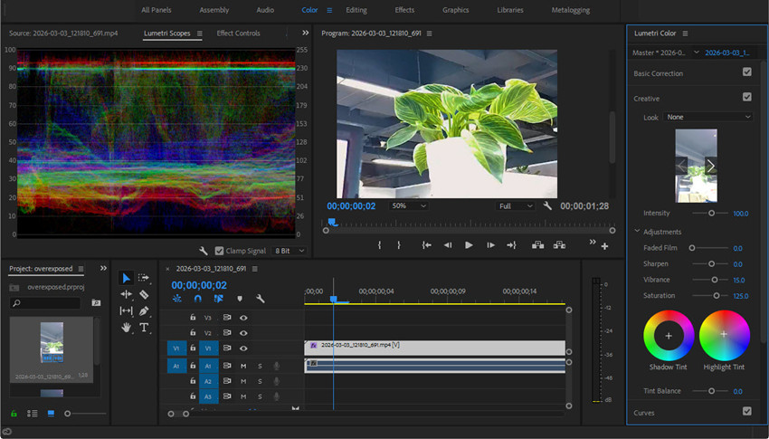 how to fix overexposed video in premiere pro