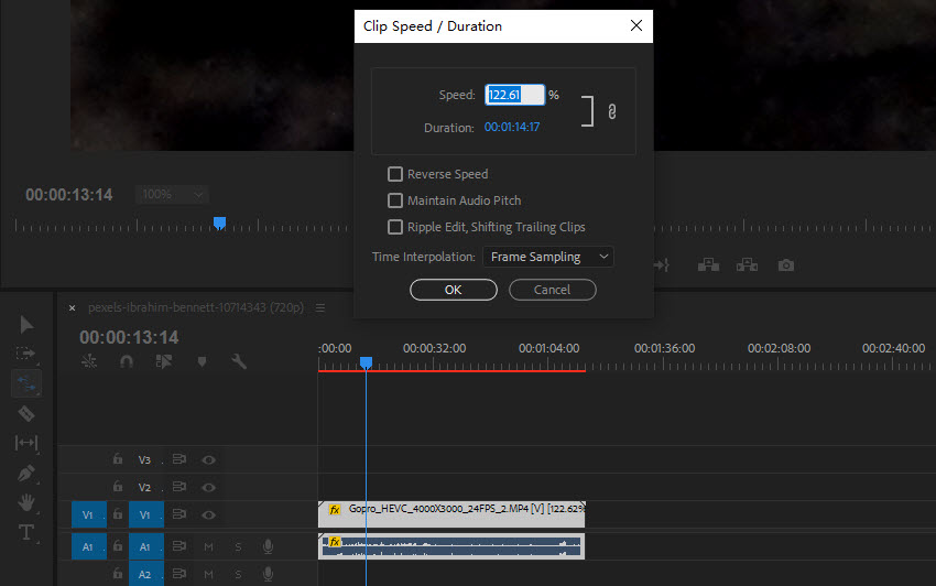 adjust speed/ducation in premiere pro