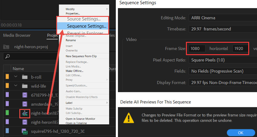 Premiere Pro Change Sequence Settings Frame Size