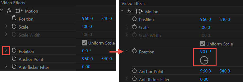 Premiere Pro Effect Controls Rotation