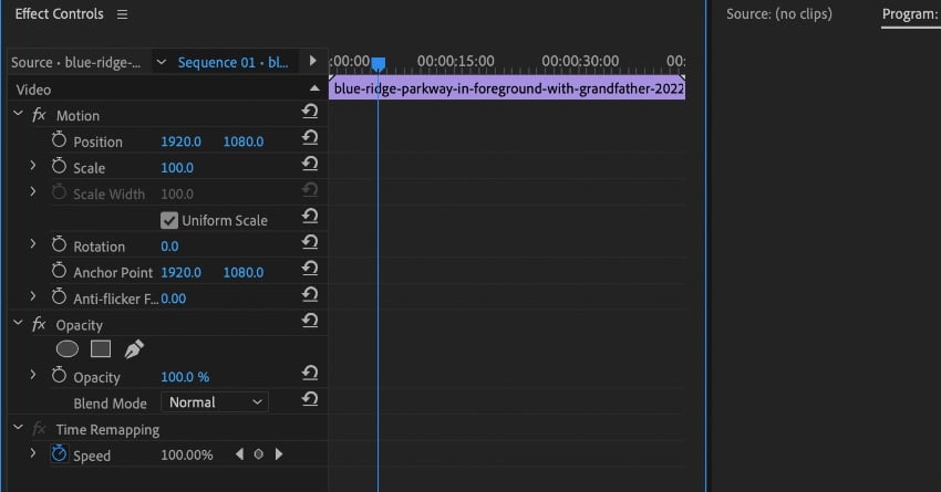 Adobe Premiere Pro Effect Controls setting