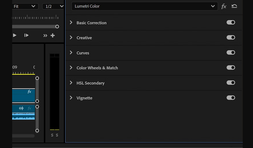Premiere ProLumetri Color options