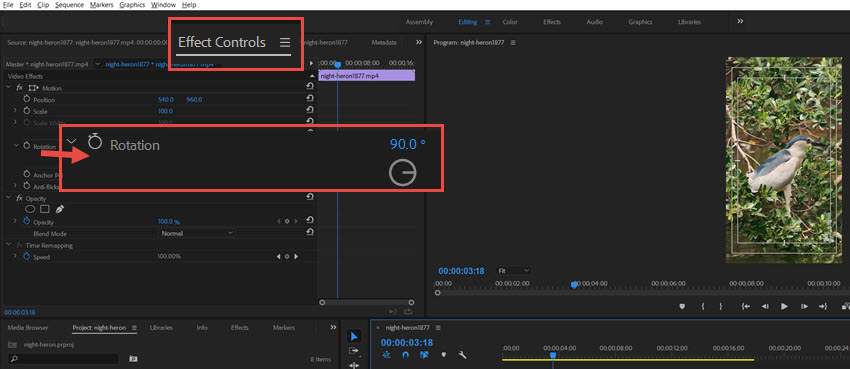 Premiere Pro Rotate Video Effect Controls