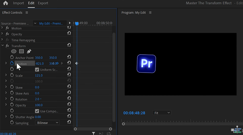 Adobe Premiere Pro Transform setting