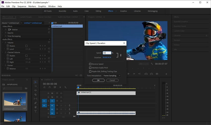 adjust video speed in Premiere Pro