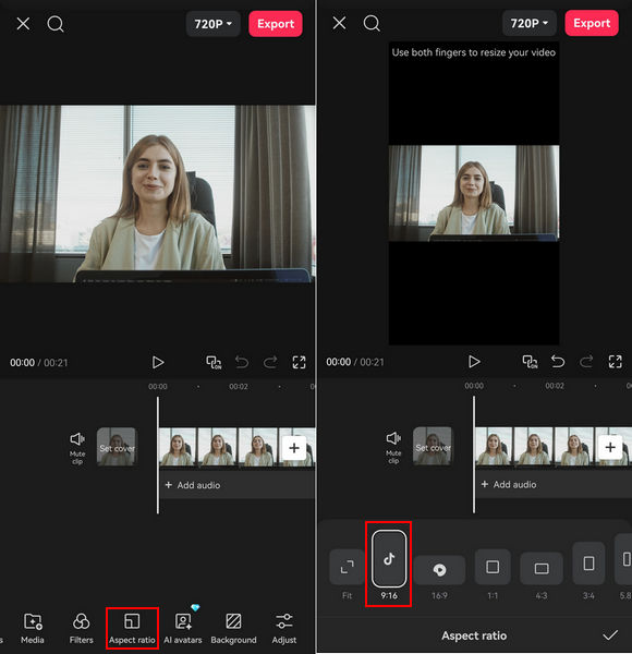 Resize video for TikTok on phone with CapCut