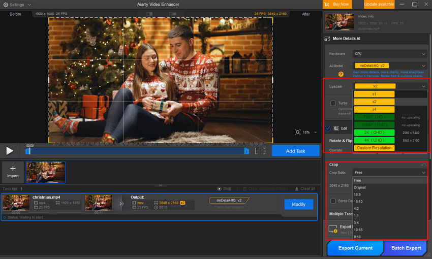 Scale up and crop video with Aiarty Video Enhancer
