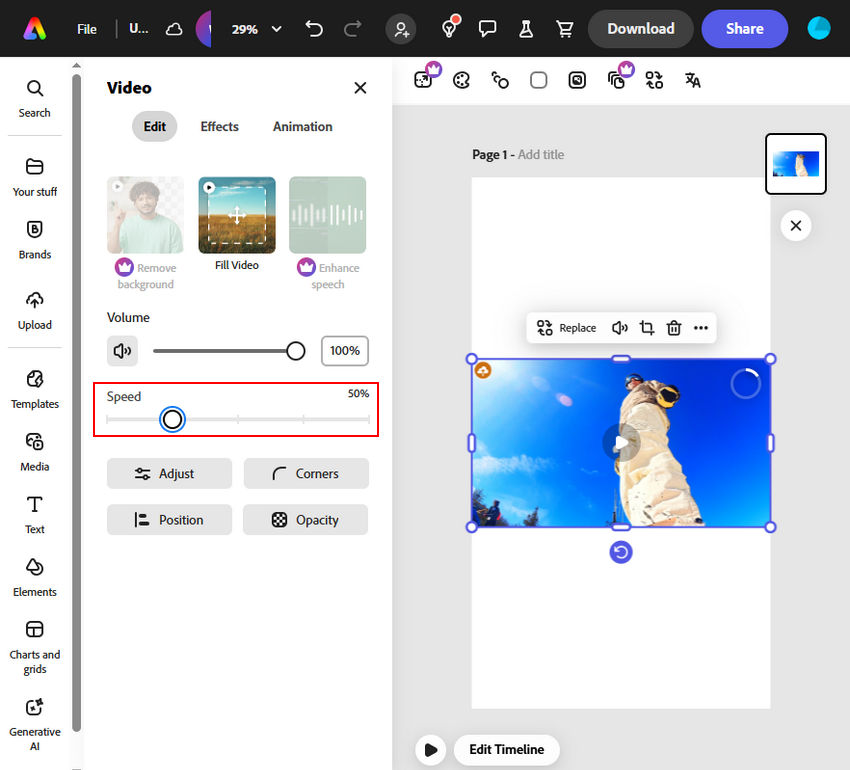 Make a video slow motion online in Adobe Express