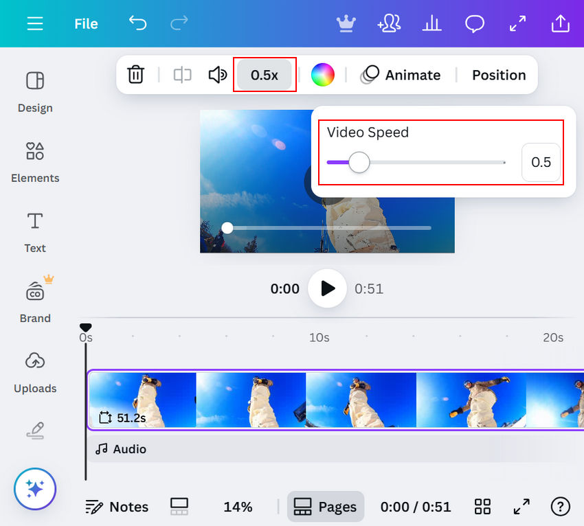 Make a video slow motion online in Canva