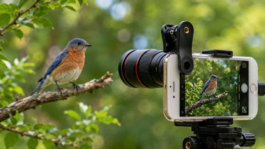 Phone camera lens for taking bird photos outdoors