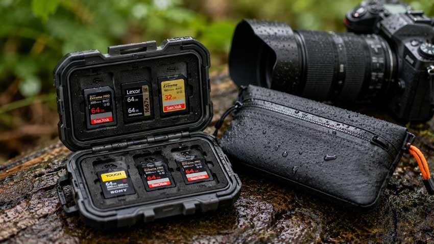 Memory card case and weatherproof pouch for bird photographers