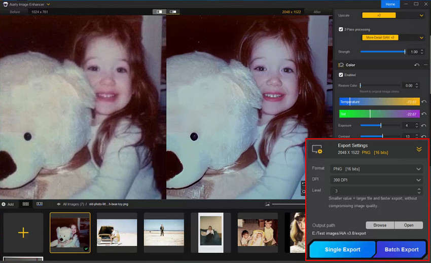 export digitized photos with enhanced quality