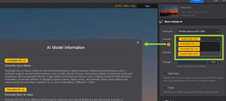 Modelli AI di Aiarty Video Enhancer
