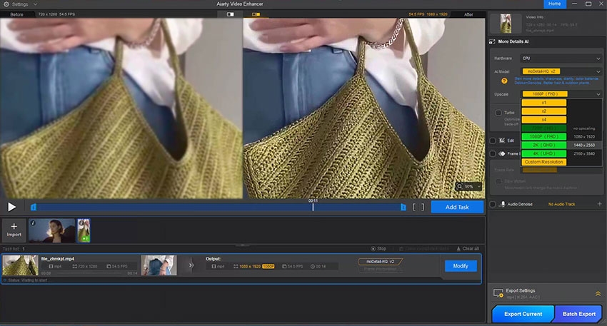 upscale Etsy video to 1080p