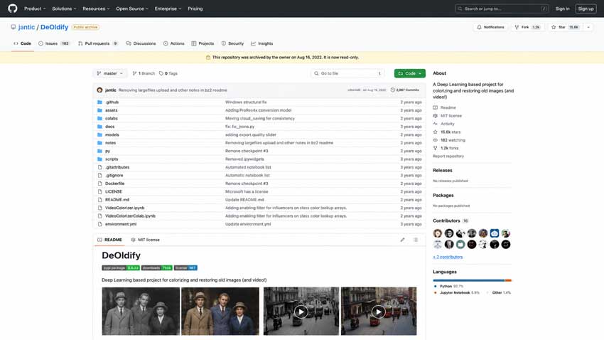 DeOldify GitHub open-source video colorizer