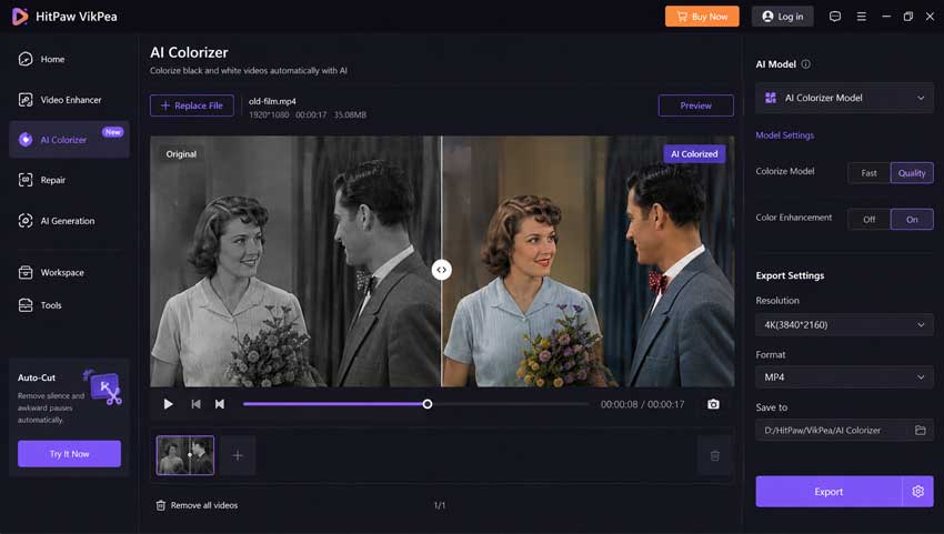 HitPaw VikPea AI Video Colorizer interface