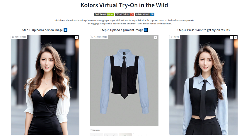 Kolors Virtual Try-On Showing Changing Clothese