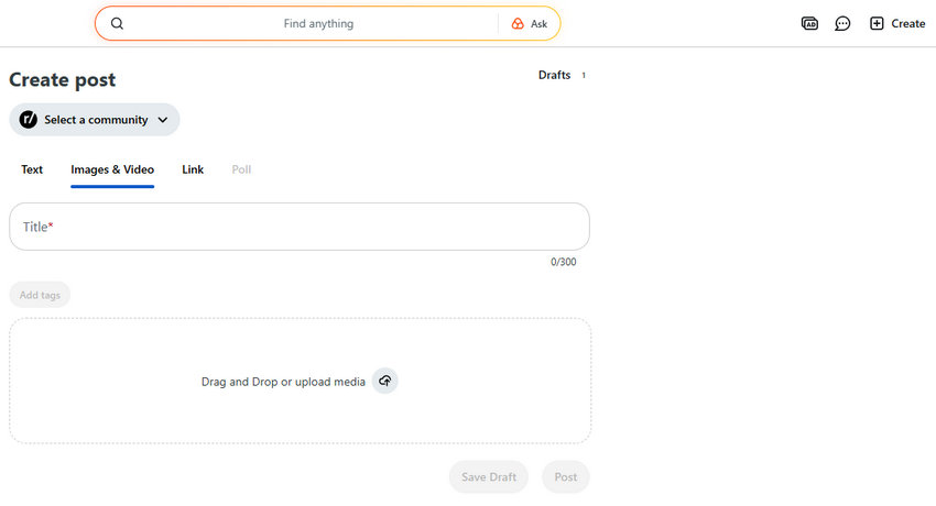 Post video on Reddit desktop