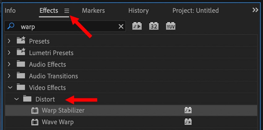 warp stabilizer feature in Adobe Premiere Pro