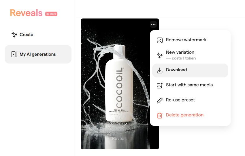 AI Reveals created product photo animation