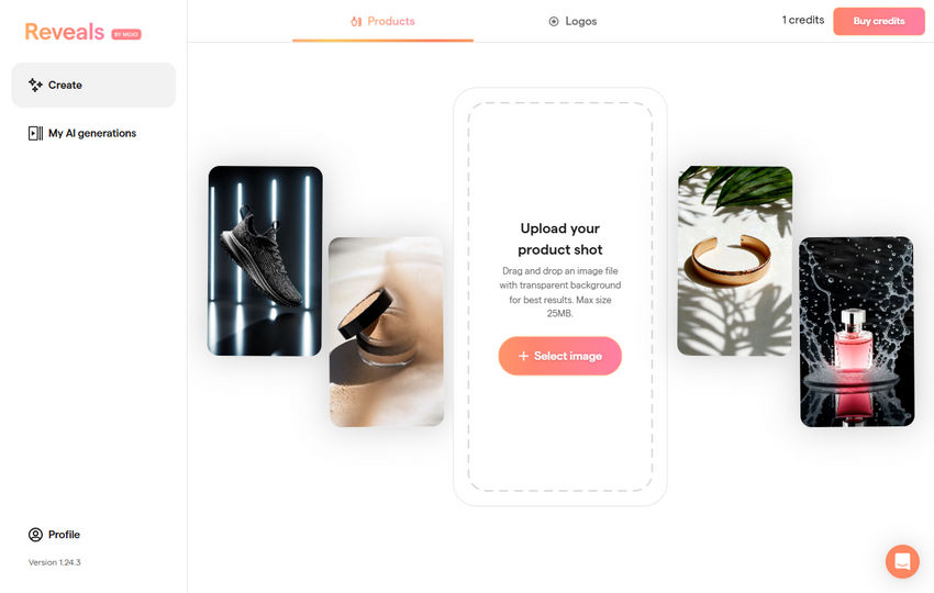 Upload product photo to Reveals