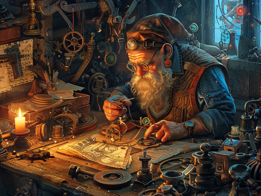 A gnome artificer tinkering