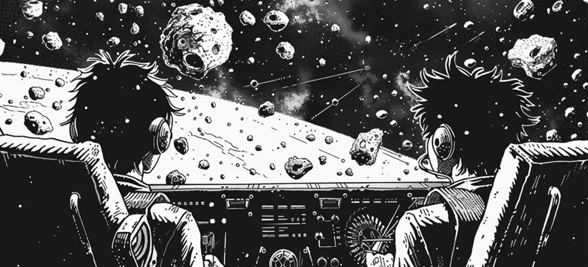 Midjourney Comic Book BW Space