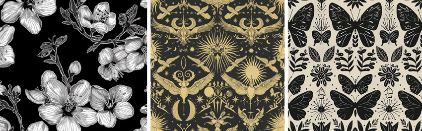 MidJourney Blossom Line Art Seamless Pattern