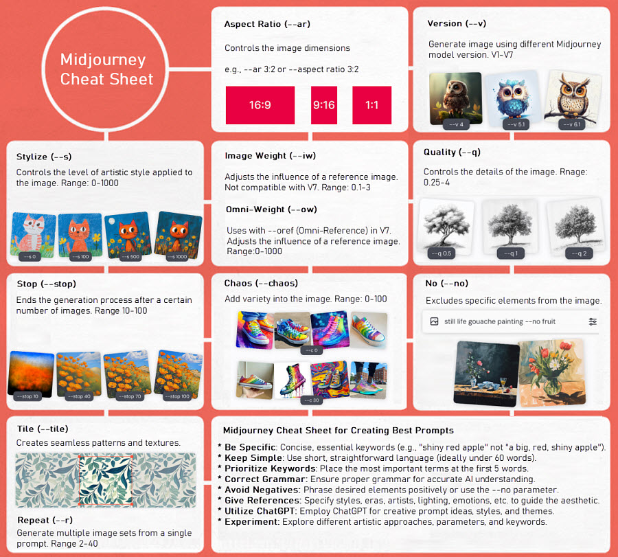 MidJourney Prompt cheat sheet 2025