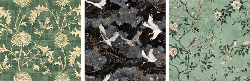 Seamless Pattern Floral Crane