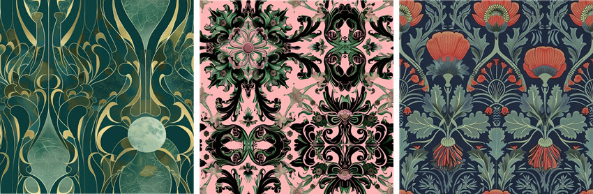 Seamless Pattern Green Pink Baroque
