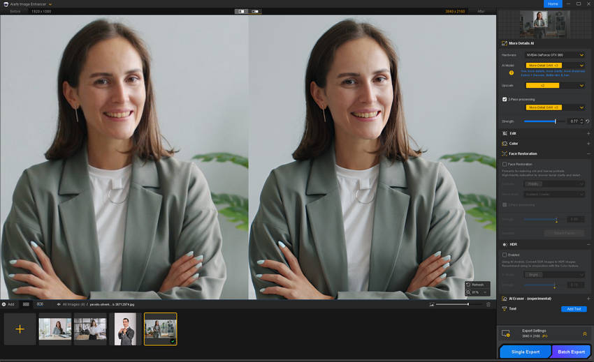 Enhance Business Portrait in Aiarty Image Enhancer