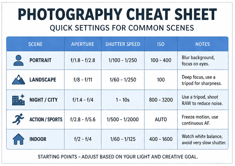 photography cheat sheet printable for beginners