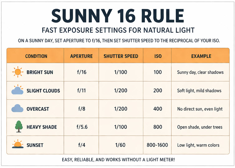 camera photography settings cheat sheet