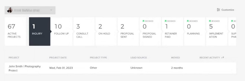 CRM captured client inquiry