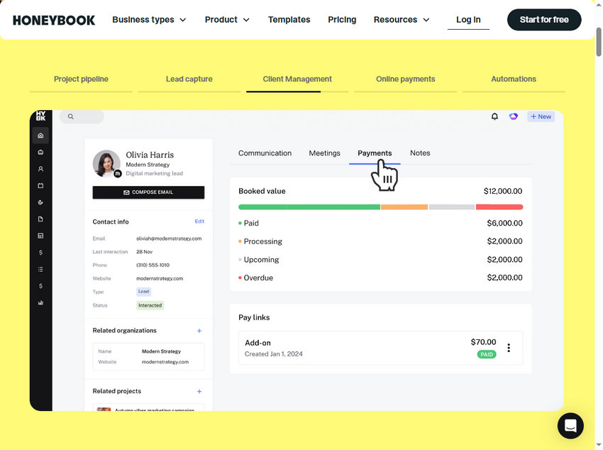 Booking app for photography - Honeybook