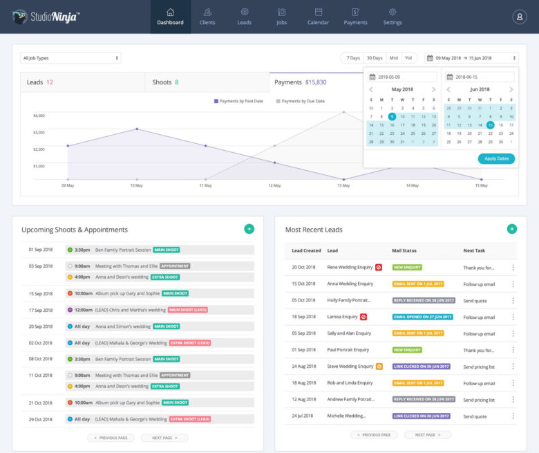Booking app for photography - Studio Ninja