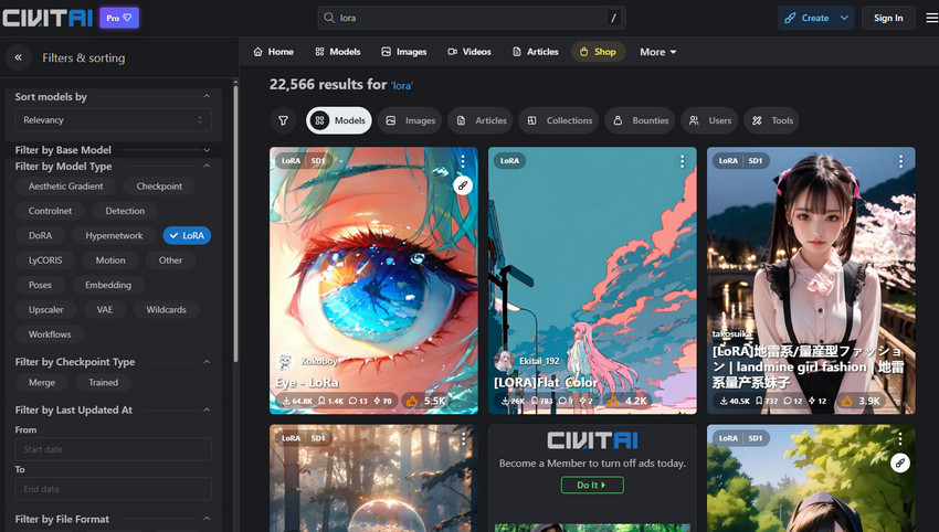 Stable Diffusion LoRA model example
