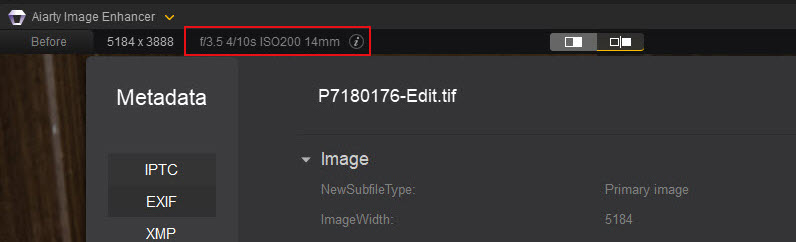 EXIF 메타데이터 및 카메라 정보