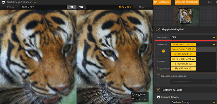 Modelli AI di Aiarty Image Enhancer