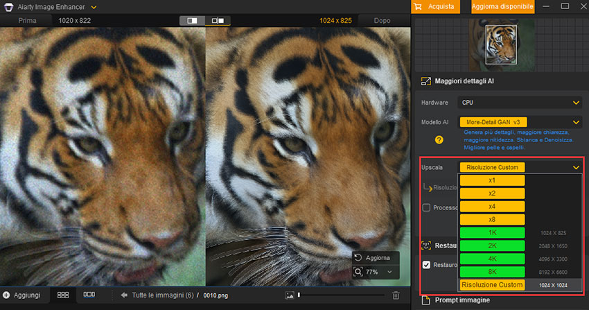 Aiarty Image Enhancer Scegli Risoluzione