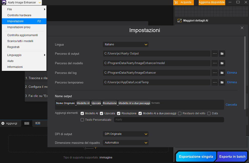 Aiarty Image Enhancer General Settings